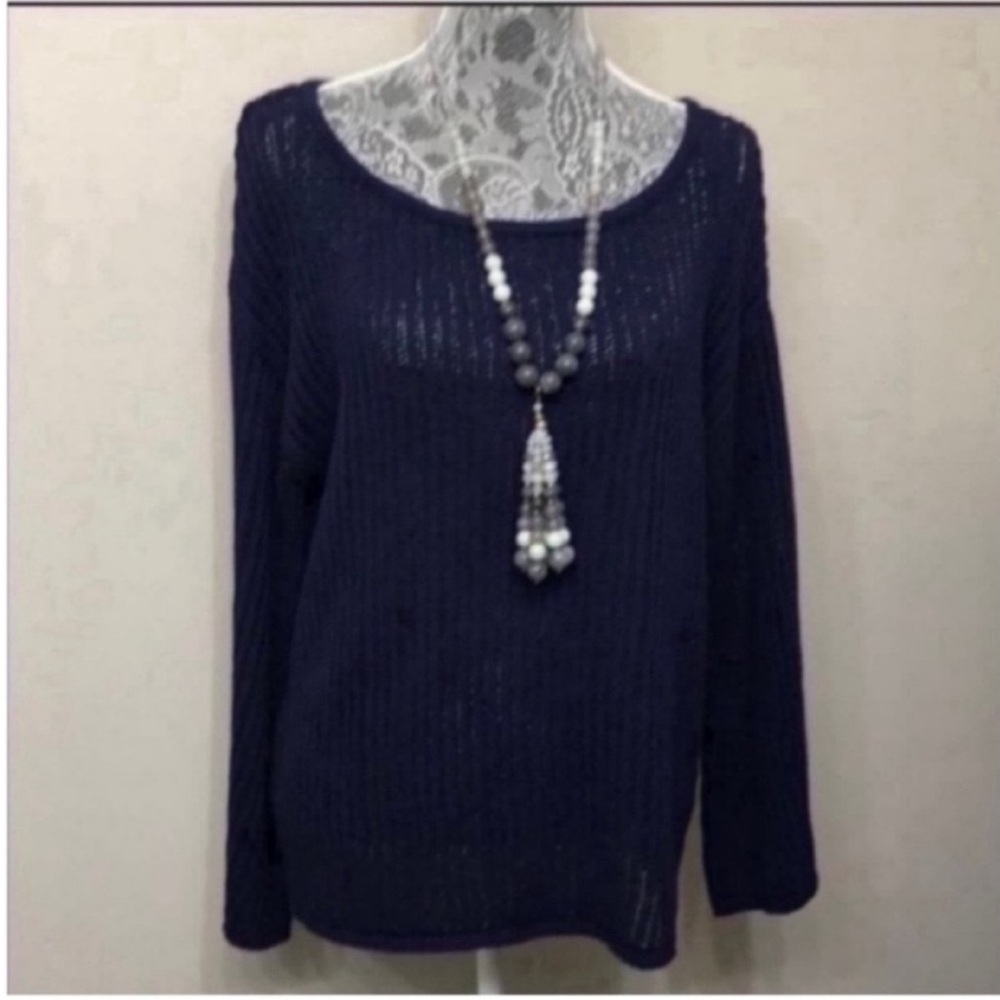 NWT Jamison Women’s Navy Cable Knit Sweater with Scoop Neckline M